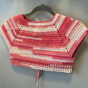 Hand Crafted Pink & White Crochet Crop Top